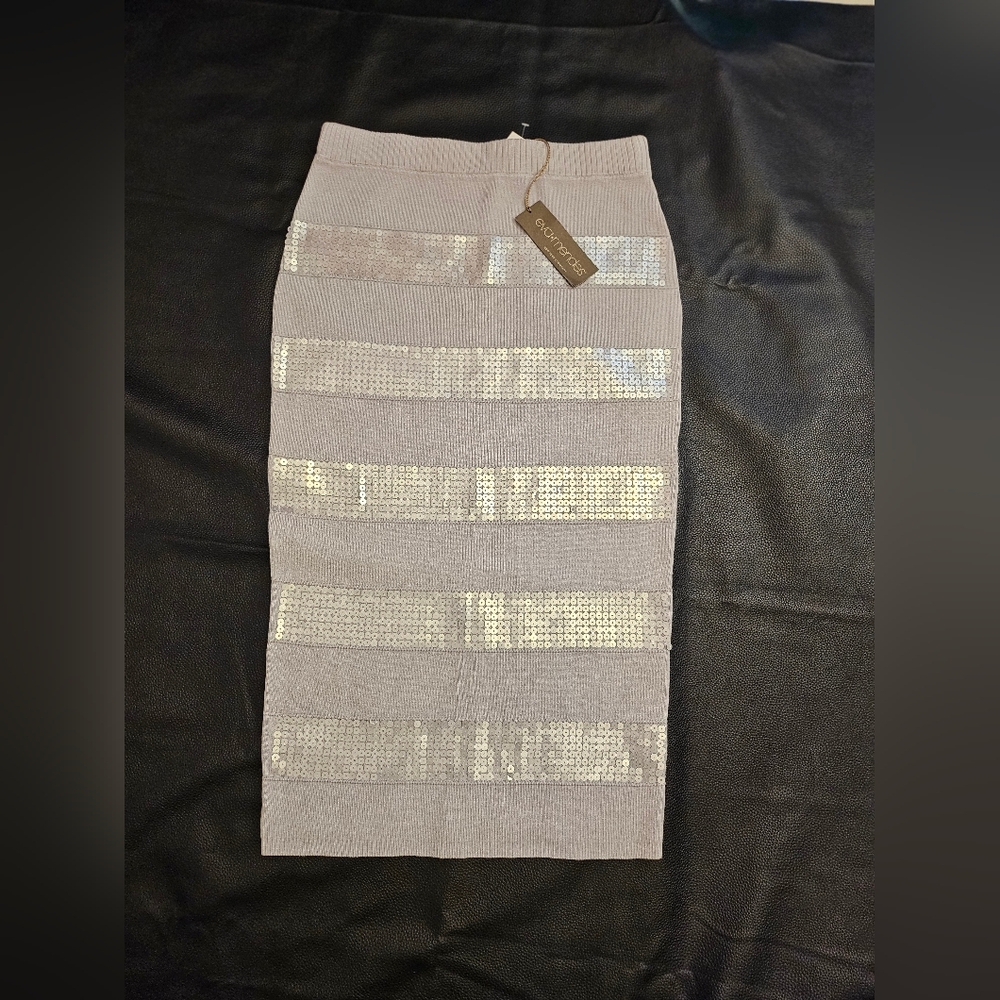 Eva Mendes Gray Sequin Striped Pencil Skirt Size Small